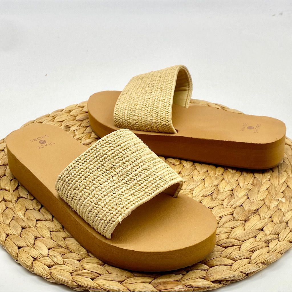 Shade And Shore Platform Straw Weave Basket Slip On Slide Platform Tan Sandals 8